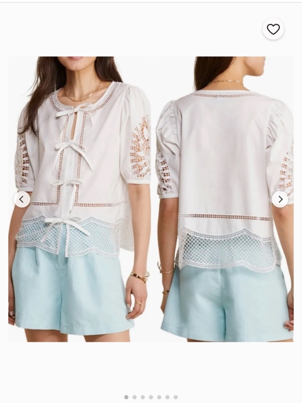 Vineyard Vines White Lace-Trim Tie-Front Blouse